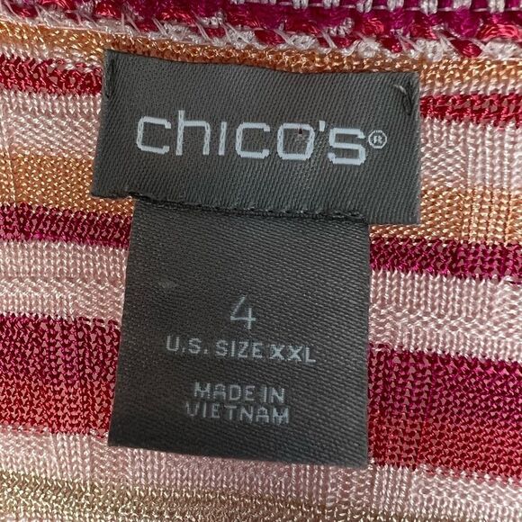 Chico’s Pink Wave Stripe Tassel Boho Open Front Cardigan Size XXL - Picture 10 of 12